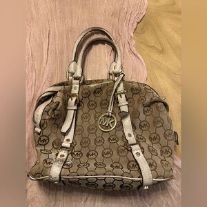 Michael Kors Tan and Cream Logo Satchel